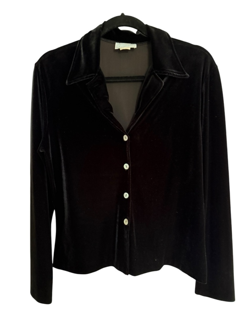 Hanky Panky vintage Black velvet Top mother of pearl buttons v-neck w/ collar M